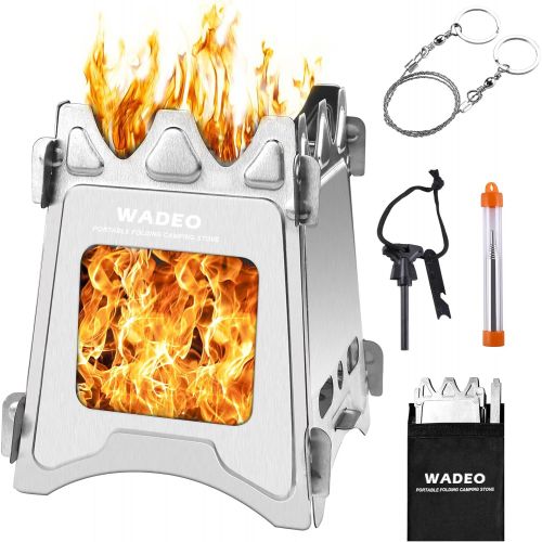  Backpacking Wood Stove, WADEO Foldable Camping Stove, Stainless Steel Foldable Camping Stove with Compact and Lightweight Design for Outdoor Cooking, Camping, Hiking, Traveling Pic