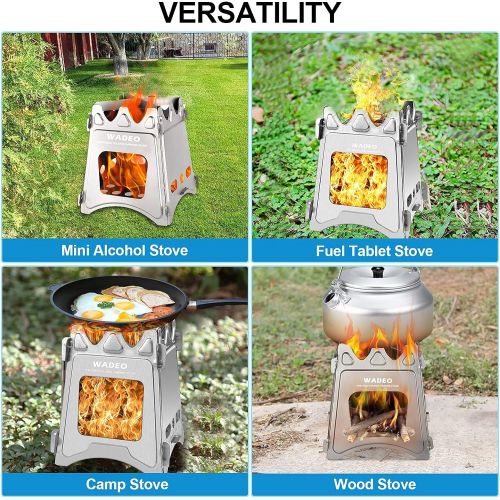  Backpacking Wood Stove, WADEO Foldable Camping Stove, Stainless Steel Foldable Camping Stove with Compact and Lightweight Design for Outdoor Cooking, Camping, Hiking, Traveling Pic