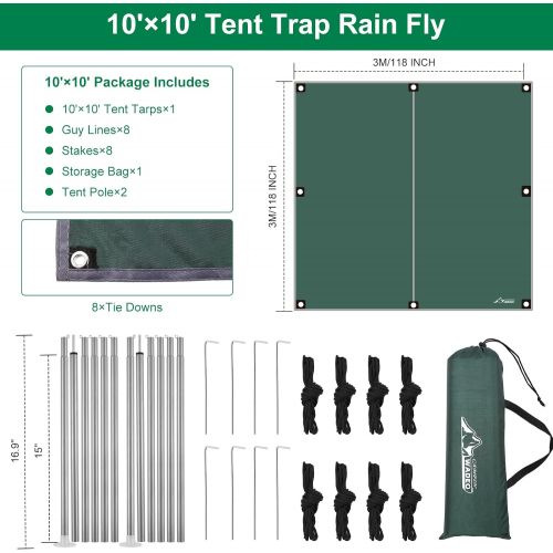  WADEO Camping Tarp with Poles, Waterproof and Lightweight Tent Hammock Tarp, 10X10FT Backpacking Rain Fly Survival Shelter for Camping, Hiking, Picnic and Outdoor Activities
