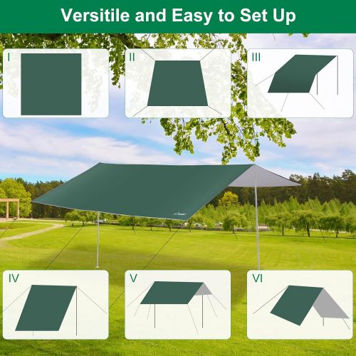  WADEO Camping Tarp with Poles, Waterproof and Lightweight Tent Hammock Tarp, 10X10FT Backpacking Rain Fly Survival Shelter for Camping, Hiking, Picnic and Outdoor Activities