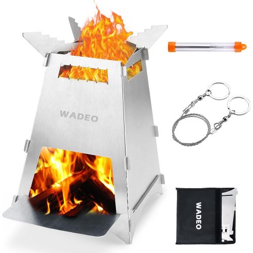  Wood Burning Camping Stove, WADEO Upgraded Portable and Foldable Backpacking Stove with Carry Bag for Camping, Hiking, BBQ, Survival Cooking, Stainless Steel, Sturdy and Lightweigh