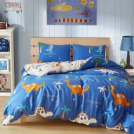 WAFTING Duvet Cover Set Full/Queen 3 Pieces Reversible Blue Dinosaur Stegosaurus Pattern Boys Girls Bedding Set with 2 Pillow Cases Best Bedding Gifts for Kids Adults - without Com