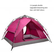 WAHE Monochrome Double-Layer Account Outside Tent, Fully Automatic Thickening Anti-Storm Rain 3-4-Person Household, Double Speed Open Wild Camping Tent 220200130cm