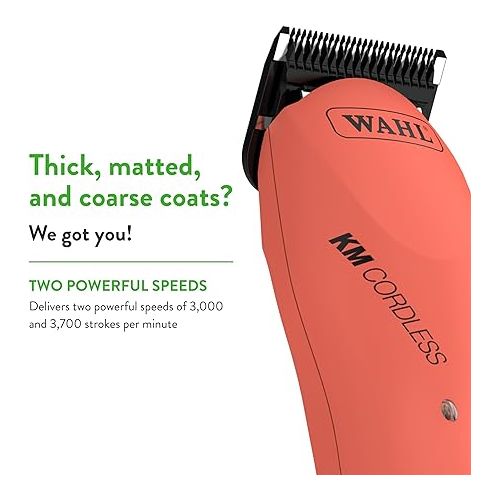  WAHL Professional Animal KM Cordless 2-Speed Detachable Blade Pet and Dog Clipper Kit, Poppy (9596-200)