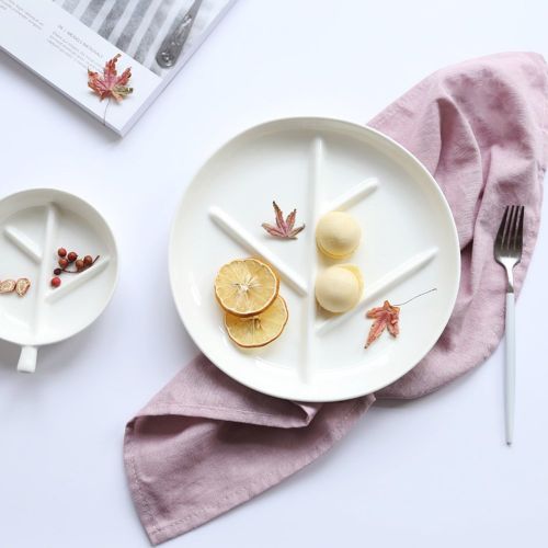  WAIT FLY Elegant White Branch Circular Shaped Ceramic Divided Plate Dinner Plates/ Luncheon Plates/ Salad Plates/ Dishes, Seasoning Dish/ Appetizer Plates