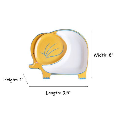  WAIT FLY Sweet Elephant Shaped Ceramic Divided Plate with a Small Elephantear Shaped Plate Dinner Plates/ Luncheon Plates/ Salad Plates/ Dishes Best Gift for Kids