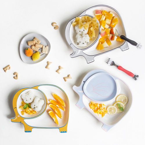  WAIT FLY Sweet Elephant Shaped Ceramic Divided Plate with a Small Elephantear Shaped Plate Dinner Plates/ Luncheon Plates/ Salad Plates/ Dishes Best Gift for Kids