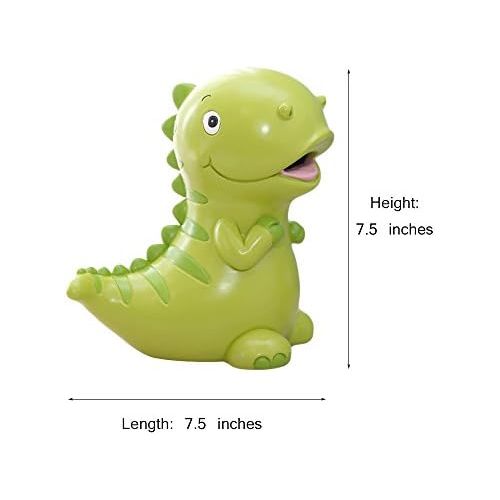  [아마존베스트]WAIT FLY 7.5 x 7.5 Inches Lovely Green Dinosaur Shaped Large Size Resin Piggy Bank Coin Bank Money Bank Best Christmas Birthday Gifts for Kids Boys Girls Home Decoration