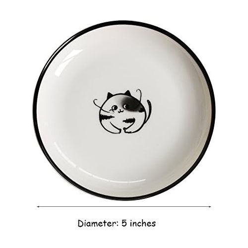  [아마존베스트]WAIT FLY 5 Inches Funny Dog and Cat Pattern with Brush Strokes Ceramics Seasoning Dishes/Tea Bag Holders/Ketchup Saucer/Appetizer Plates/Seasoning Dipping Bowls, Set of 4