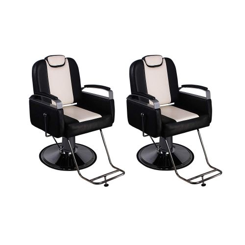  WALCUT Walcut 2 Sets of Reclining Hydraulic Barber Chair Styling Salon Beauty Shampoo Spa Equipment Black&Beige Hair Cutting