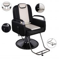 WALCUT Walcut Reclining Hydraulic Barber Chair Styling Salon Beauty Shampoo Spa Equipment Hair Cutting Black & Beige Color