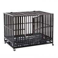 WALCUT Walcut Heavy Duty Square Tube Large Dog Cage Crate Kennel Pet Playpen with Wheels and Tray