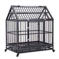 WALCUT Walcut 42 Inch Heavy Duty Dog Cage and Crate Kennel with Wheels and Roof