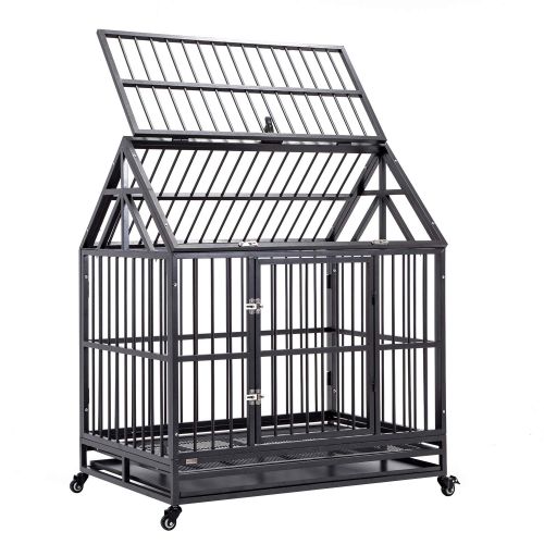  WALCUT Walcut 42 Inch Heavy Duty Dog Cage and Crate Kennel with Wheels and Roof