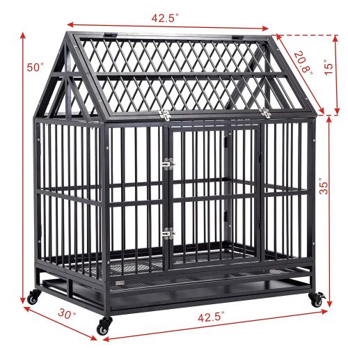  WALCUT Walcut 42 Inch Heavy Duty Dog Cage and Crate Kennel with Wheels and Roof