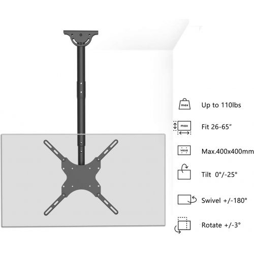  [아마존 핫딜] [아마존핫딜]TV Ceiling Mount Adjustable Bracket Fits Most LED, LCD, OLED and Plasma Flat Screen Display 26 to 65 inch, up to 110 lbs, VESA 400 by 400mm (CM2665), Black by WALI