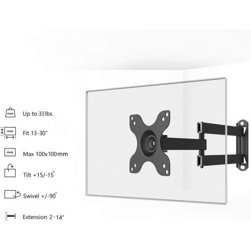  [아마존베스트]WALI Articulating TV LCD Monitor Wall Mount Full Motion 14 inch Extension Arm for Most 13 15 17 19 20 22 23 24 26 27 30 inch LED TV Flat Screen up to 33 lbs, VESA 75 and 100 (1330L