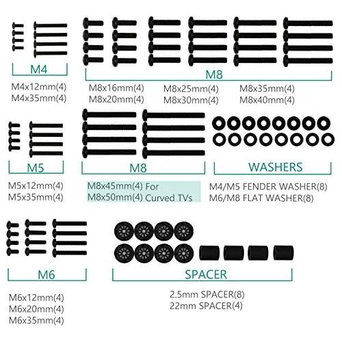  [아마존베스트]WALI Universal TV Mounting Hardware Kit Set Includes M4 M5 M6 M8 TV Screws and Spacer Fit Most TVs up to 80 inch (UVSP), Black