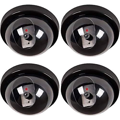  WALI Dummy Fake Security CCTV Dome Camera with Flashing Red LED Light with Security Alert Sticker Decals (SD-4), 4 Packs, Black