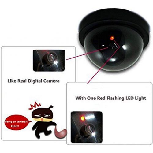  WALI Dummy Fake Security CCTV Dome Camera with Flashing Red LED Light with Security Alert Sticker Decals (SD-4), 4 Packs, Black