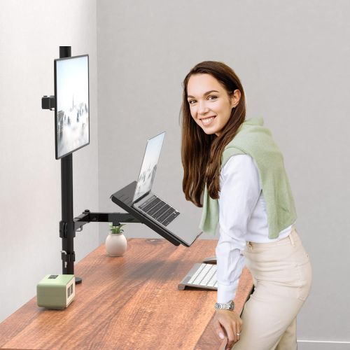  [아마존베스트]WALI Extra Tall Single LCD Monitor Stand Desk Mount with Laptop Tray for 1 Laptop Notebook and 1 LCD Monitor Mount, Fully Adjustable Fits up to 17 inch Notebook and 27 inch Display