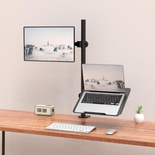  [아마존베스트]WALI Extra Tall Single LCD Monitor Stand Desk Mount with Laptop Tray for 1 Laptop Notebook and 1 LCD Monitor Mount, Fully Adjustable Fits up to 17 inch Notebook and 27 inch Display