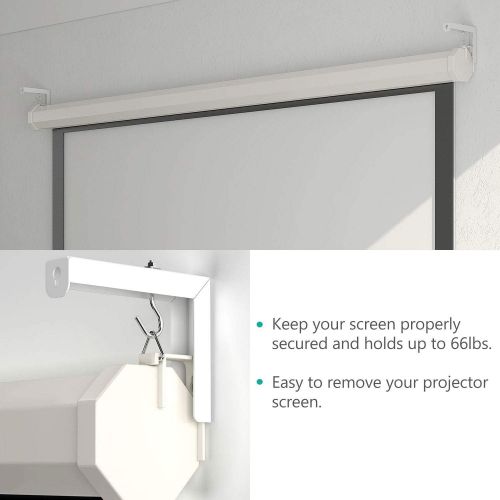  [아마존베스트]WALI Universal Projector Screen L-Bracket Wall Hanging Mount 6 inch Adjustable Extension with Hook Manual, Spectrum and Perfect Screen Placement up to 66 lbs, 30 kg (PSM001), White