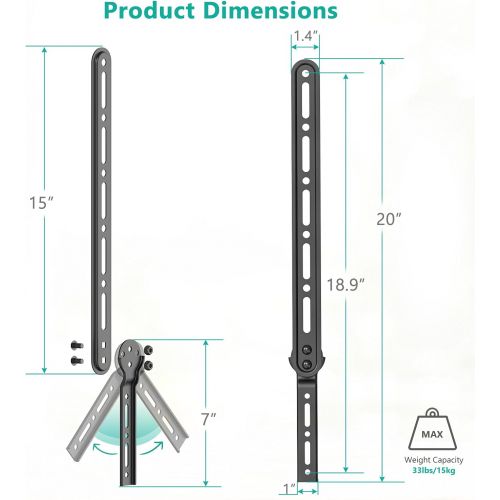  WALI Sound Bar Mount Bracket, for Mounting Above or Under TV, with Adjustable 3 Angled Extension Arm, Fits Most 23 to 65 Inch TVs, up to 33 lbs (SBR202)