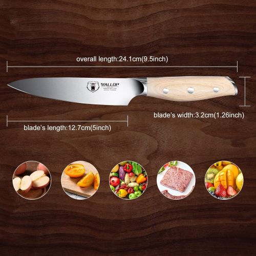  WALLOP Utility Knife - Kitchen Utility Knife 5 inch - German 1.4116 HC Stainless Steel Kitchen Steak Knife Paring Knife - Small Kitchen Chef Knife - Full Tang Natural Pakkawood Han