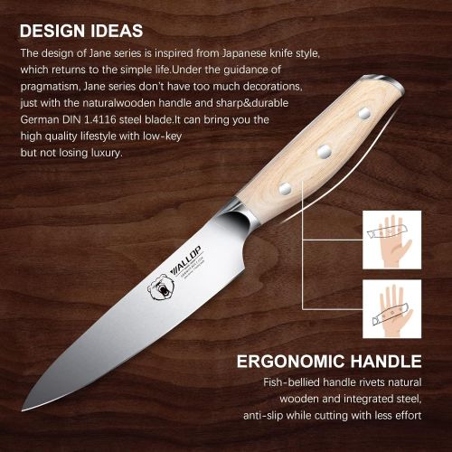  WALLOP Utility Knife - Kitchen Utility Knife 5 inch - German 1.4116 HC Stainless Steel Kitchen Steak Knife Paring Knife - Small Kitchen Chef Knife - Full Tang Natural Pakkawood Han