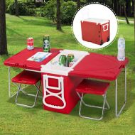WANGYONGQI Multi Function Rolling Cooler Box Picnic Camping Outdoor Furniture Set Folding Garden Outdoor Table + 2 Chairs HW51118,A