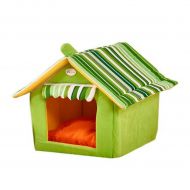 WANK Detachable Foldable Velvet Striped Cat Dog House Mat Beds Pet Bed Set For Small Doggie