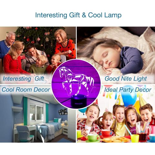  [아마존베스트]WANTASTE 3D Horse Lamp, Optical Illusion Night Light for Room Decor & Nursery, Cool Birthday Gifts & 7 Color Changing Toys for Kids, Girls, Boys & Horse Lovers