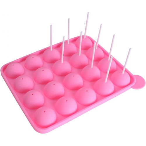 [아마존베스트]Warmbuy 20 Cavity Silicone Pink Lolly Pop Party Cupcake Baking Mold Cake Pop Stick Mold Tray