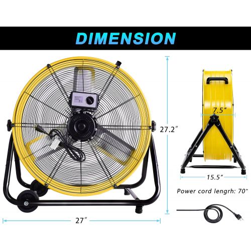  WARMLREC Industrial Fan 24 Inch Heavy Duty Drum 3 Speed 8100 CFM Air Circulation High Velocity Fan For Warehouse, Workshop, Factory, Commercial, Residential and Greenhouse Yellow