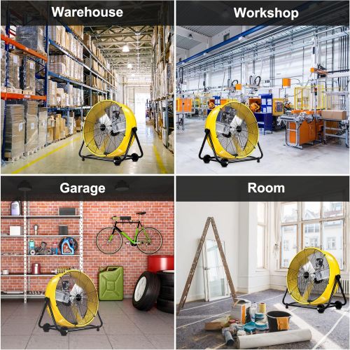  WARMLREC Industrial Fan 24 Inch Heavy Duty Drum 3 Speed 8100 CFM Air Circulation High Velocity Fan For Warehouse, Workshop, Factory, Commercial, Residential and Greenhouse Yellow
