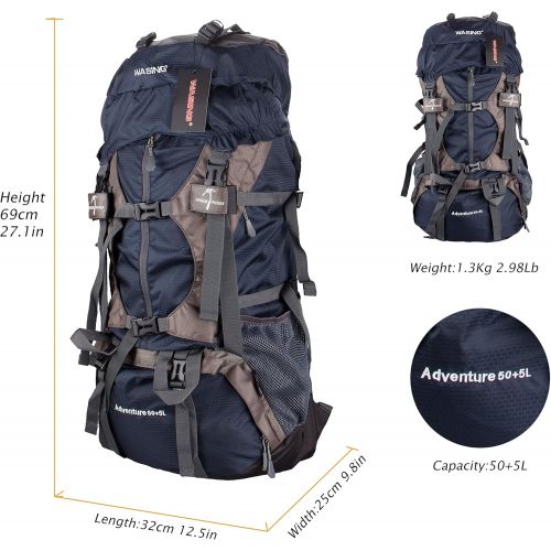  [아마존베스트]WASING 55L Internal Frame Backpack Hiking Backpacking Packs for Outdoor Hiking Travel Climbing Camping Mountaineering with Rain Cover WS-55Lpack