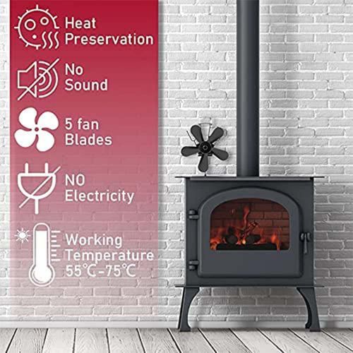  WASX 5 Blade Fireplace Fan Silent Home Efficient Heat Distribution Stove Fan Log Wood Burner Eco Friendly Heat Powered Fan