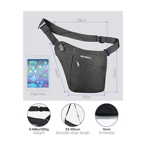  WATERFLY Sling Crossbody Chest Bag: Slim Anti-Theft Cross Body Bag Over Shoulder Backpack Stealth Side Pack Man Woman