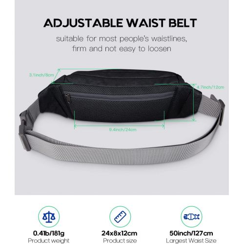  WATERFLY Fanny Pack Waist Bag: Travel Hip Pouch Bum Bag Fashion Fannie Pack Adjustable Belt Waistpack Phanny Fannypack for Man Woman Hiking Walking Jogging