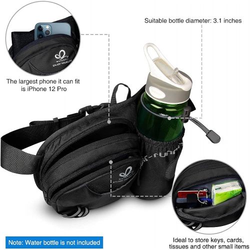  WATERFLY Hiking Waist Bag Fanny Pack with Water Bottle Holder for Men Women Running & Dog Walking Fit All Phones (Bottle Not Included)