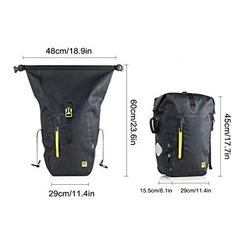  WATERFLY 25L Bike Bag Bike Pannier Bag Waterproof Bike Saddle Bag Extensible Bicycle Rear Seat Bag Shoulder Bag with Rain Cover for Riding Cycling