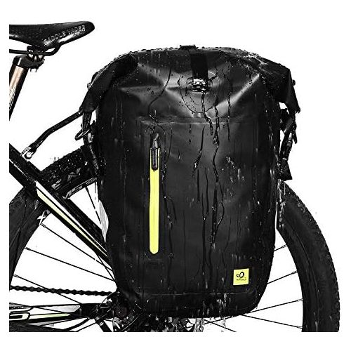  WATERFLY 25L Bike Bag Bike Pannier Bag Waterproof Bike Saddle Bag Extensible Bicycle Rear Seat Bag Shoulder Bag with Rain Cover for Riding Cycling