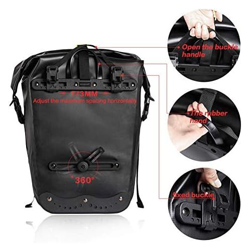  WATERFLY 25L Bike Bag Bike Pannier Bag Waterproof Bike Saddle Bag Extensible Bicycle Rear Seat Bag Shoulder Bag with Rain Cover for Riding Cycling