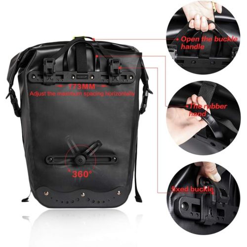  WATERFLY 25L Bike Bag Bike Pannier Bag Waterproof Bike Saddle Bag Extensible Bicycle Rear Seat Bag Shoulder Bag with Rain Cover for Riding Cycling