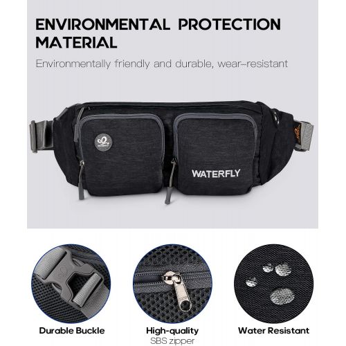  WATERFLY Fanny Pack Waist Bag: Travel Hip Pouch Bum Bag Fashion Fannie Pack Adjustable Belt Waistpack Phanny Fannypack for Man Woman Hiking Walking Jogging