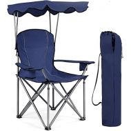 WATERJOY 24 Inches Portable Camping Chairs with Cup Holder, Folding Beach Chair with Shade Canopy