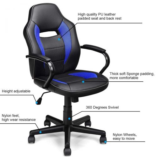  WATERJOY Gaming Swivel Chair, WaterJoy Pu Leather Mid-Back Office Chair Desk Chair Racing Chair Computer Chair Swivel Chair PC Chair Blue