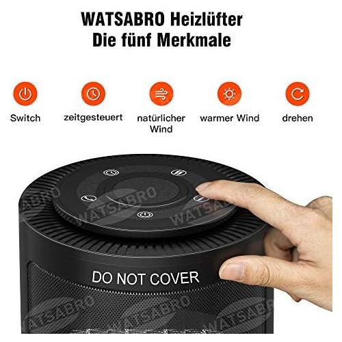  [아마존베스트]WATSABRO Keramik Heizluefter - 1500W Tragbare Heizung mit Automatischer Oszillation und Fernbedienungsfunktion, 3 Modi energiesparend leise heizluefter fuer Schlafzimmer,Buero,Wohnzimm