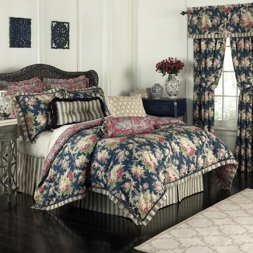  WAVERLY Waverly 14922BEDDQUEHTB Sanctuary Rose 96-Inch by 92-Inch 4 Piece Queen Comforter Set, Heritage Blue